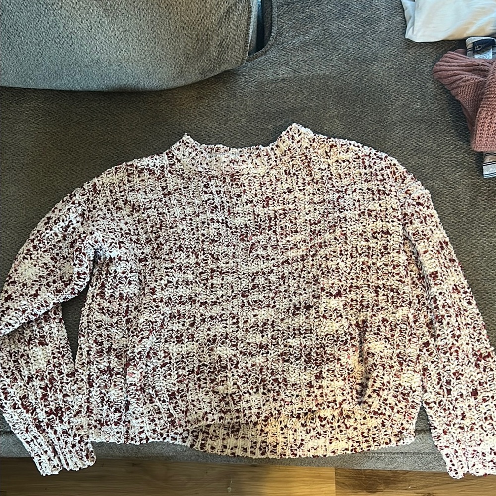Cozy Knit Sweater in White and Burgundy